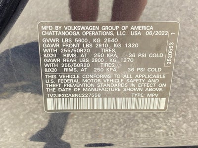 2022 Volkswagen Atlas Cross Sport 3.6L V6 SE w/Technology