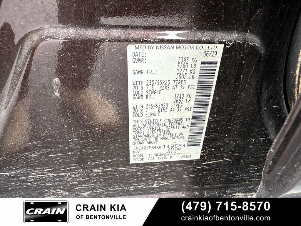 2019 Nissan Murano Platinum - AWD / PANORAMIC SUNROOF / CLEAN CARFAX